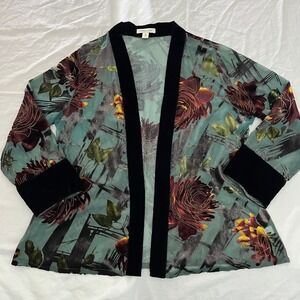 Coldwater Creek Burnout Velvet Floral Cardigan Sz PL Open Front Sheer Whimsigoth